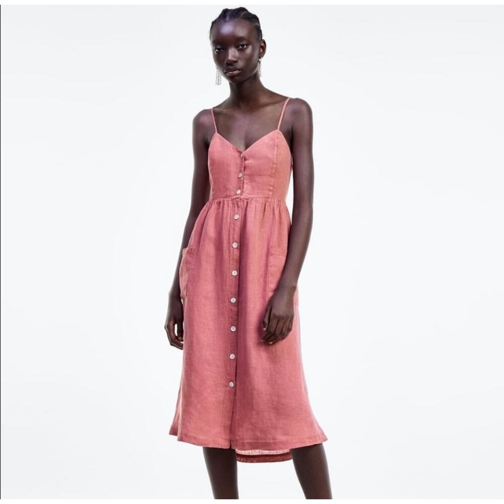 ZARA Rose Linen Button Down Sundress Women’s MEDIUM